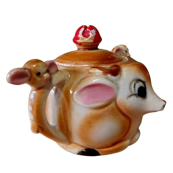Vintage Ceramic Deer Tea Set Teapot Creamer Sugar Japan Bambi - Picture 13 of 15